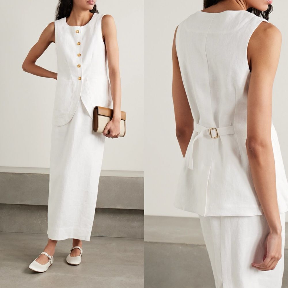 NWT POSSE Emma Linen Vest in Ivory